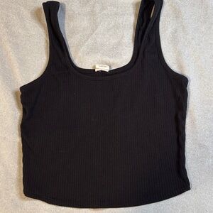 Black Ribbed Scoop Neck Tank - Women's Stretch Crop